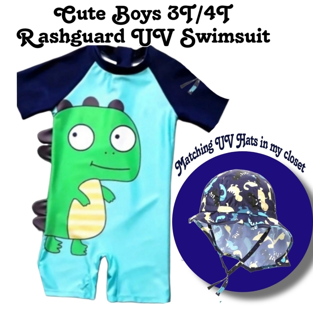 LITTLE BOYS 🦕 🦖 DINO RASH GUARD SWIMSUIT swim UV Guard Sun suit dinosaurs